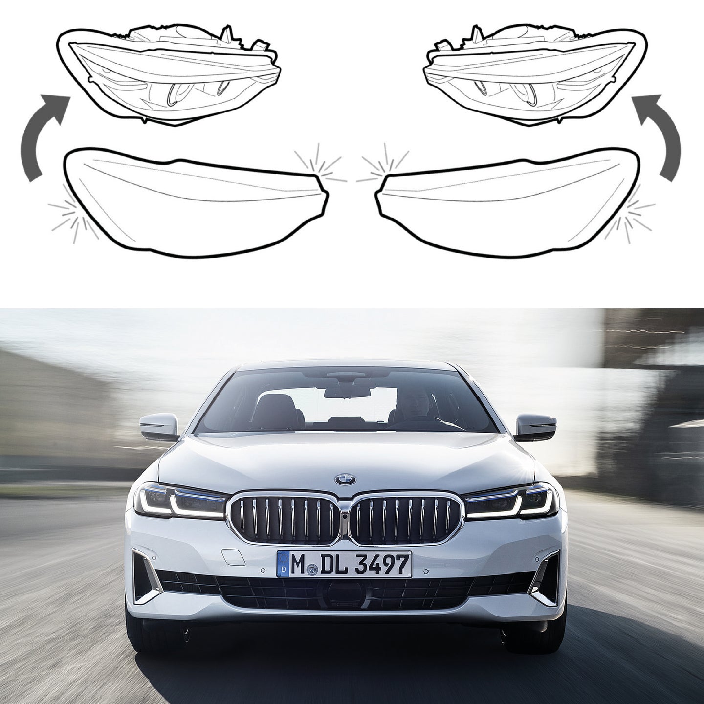 Headlight Lens covers for BMW 5 G30/G31 (2020-2024) Facelift