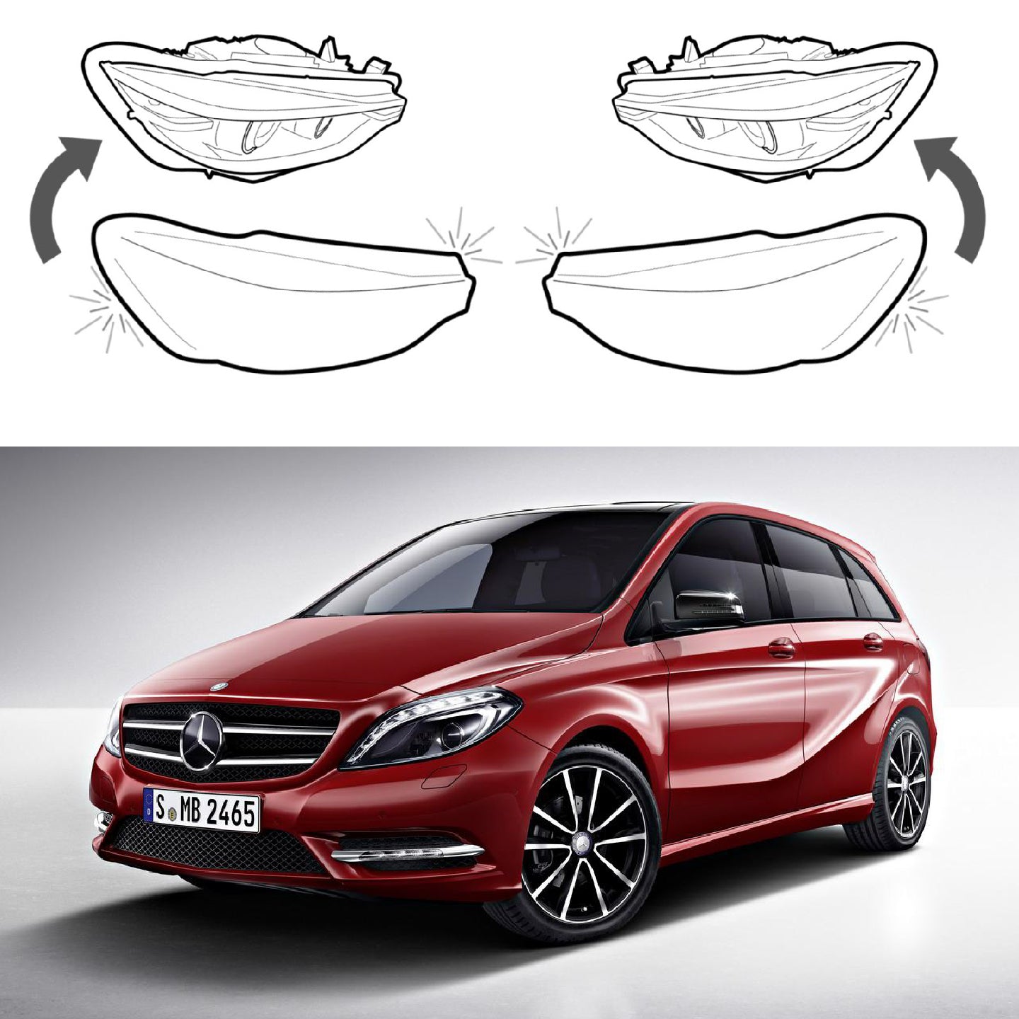 Headlight Lens covers for Mercedes Benz B W246 (2011-2016)