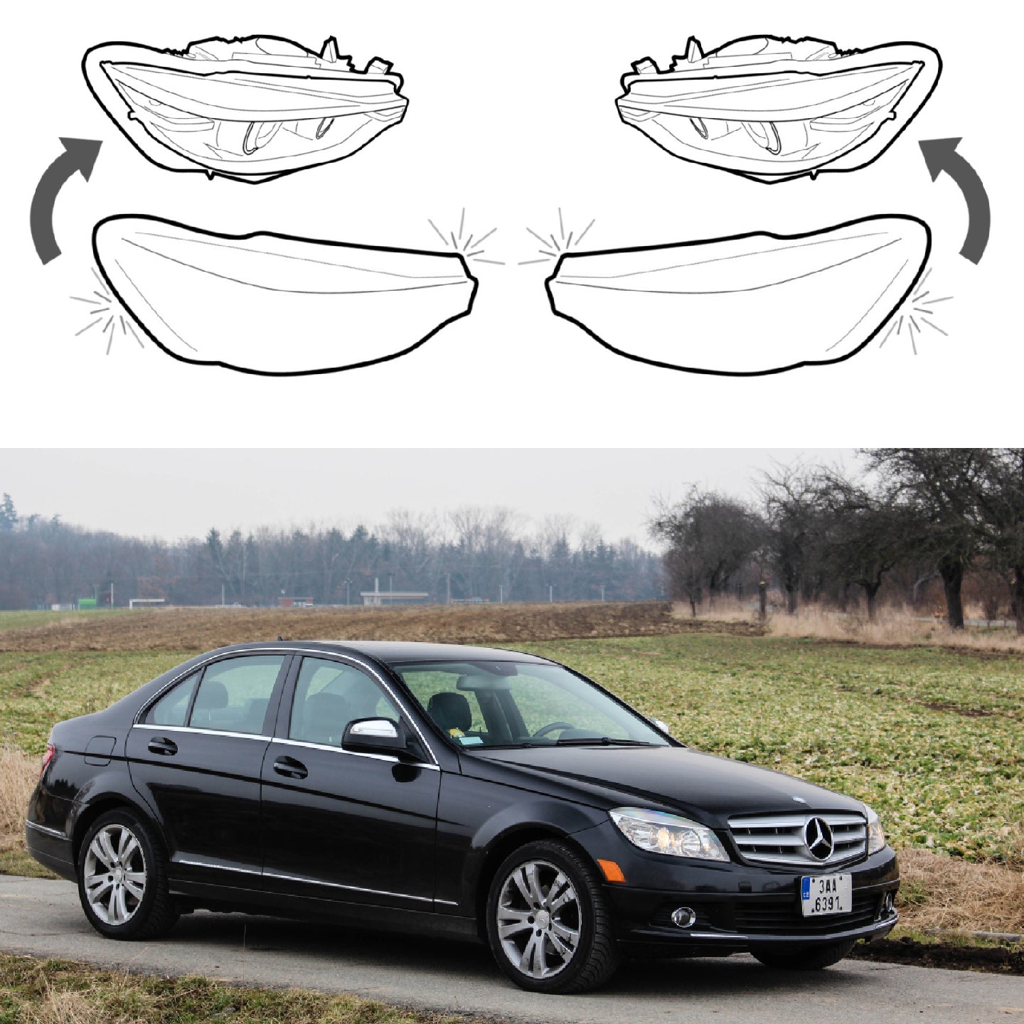 Headlight Lens covers for Mercedes Benz C W204 (2007-2011)