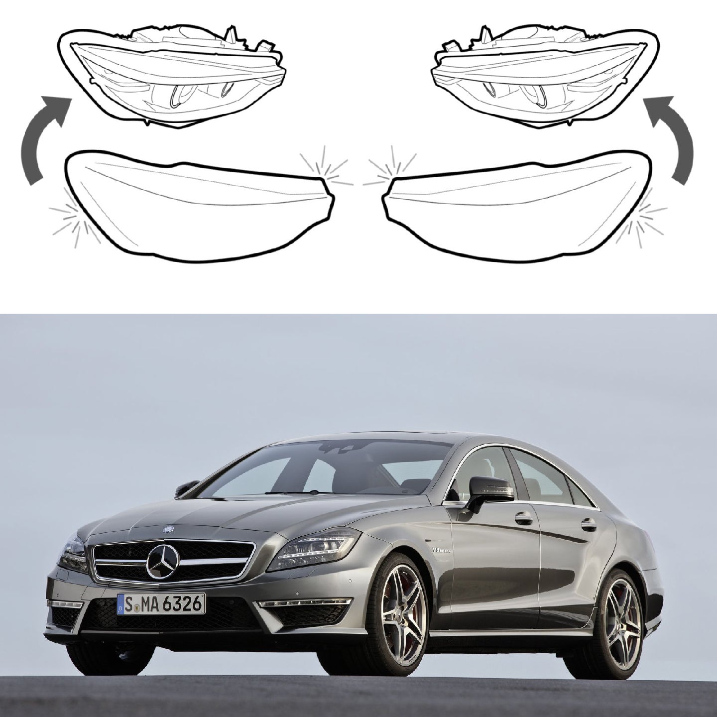 Headlight Lens covers for Mercedes Benz CLS C218 (2011-2014)