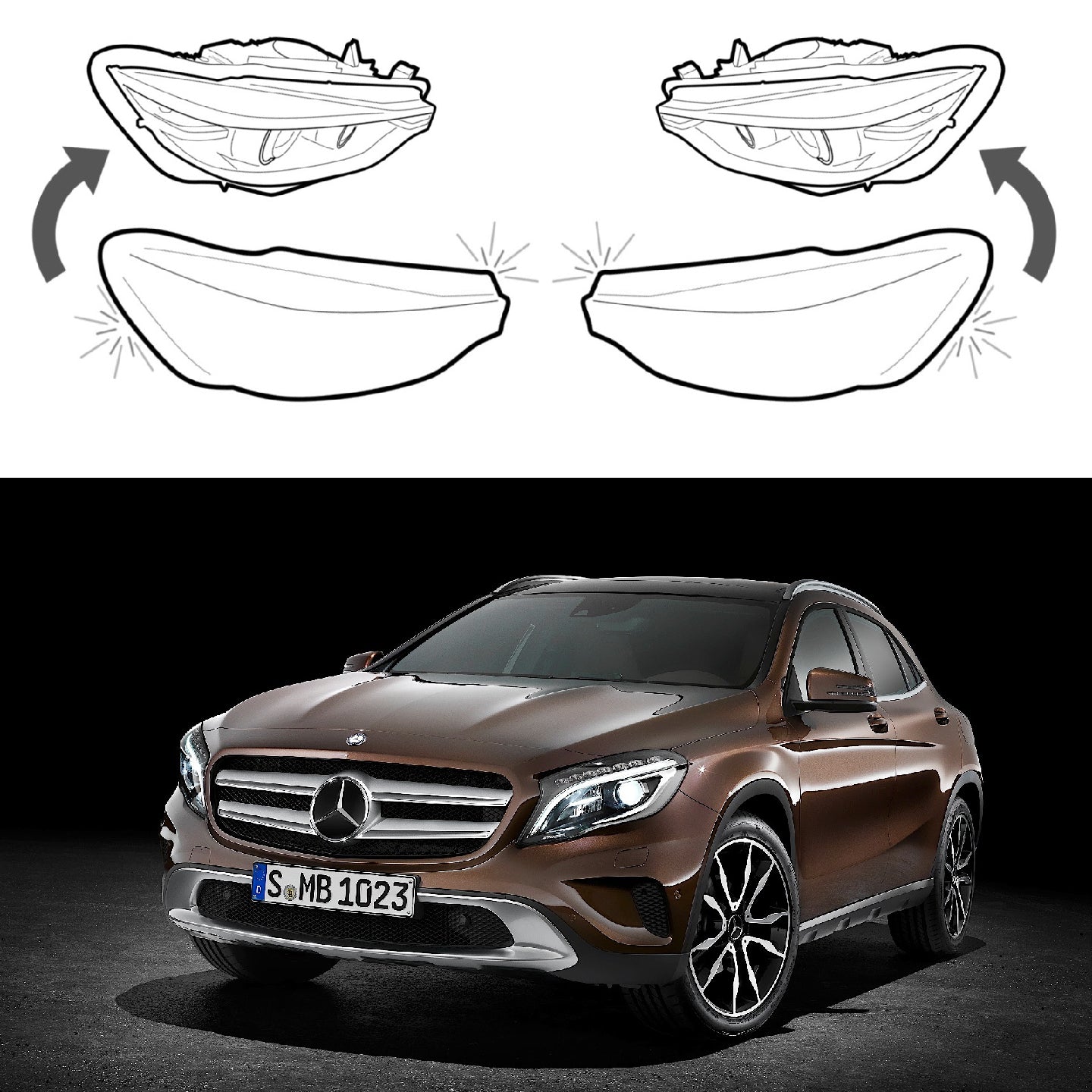 Headlight Lens covers for Mercedes Benz GLA X156 (2013-2016) = 156/GLA - (2015-2017)