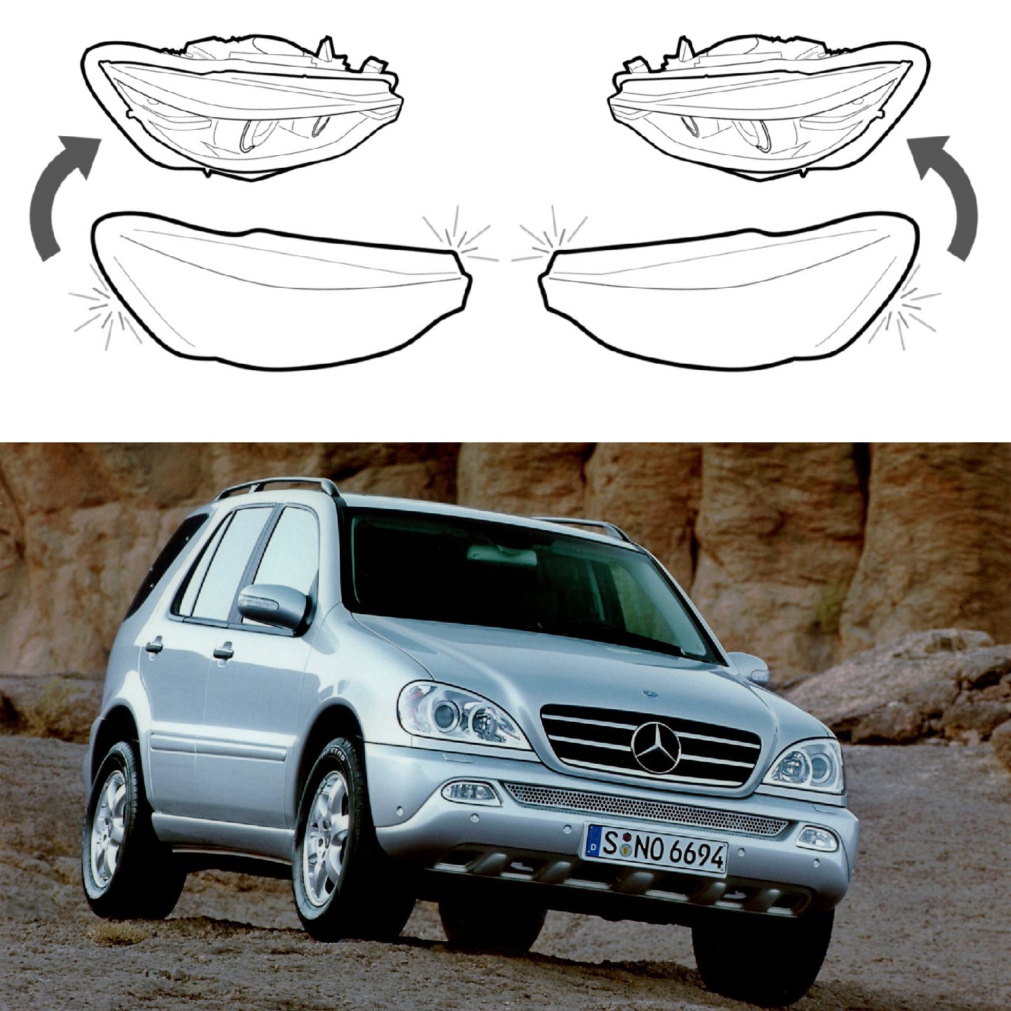 Headlight Lens covers for Mercedes Benz ML W163 (1997-2005)